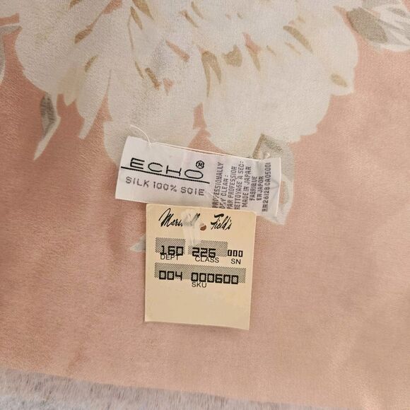 Vtg ECHO Pink Floral 100% Silk Scarf MARSHALL FIELDS tag NWT - Picture 3 of 6